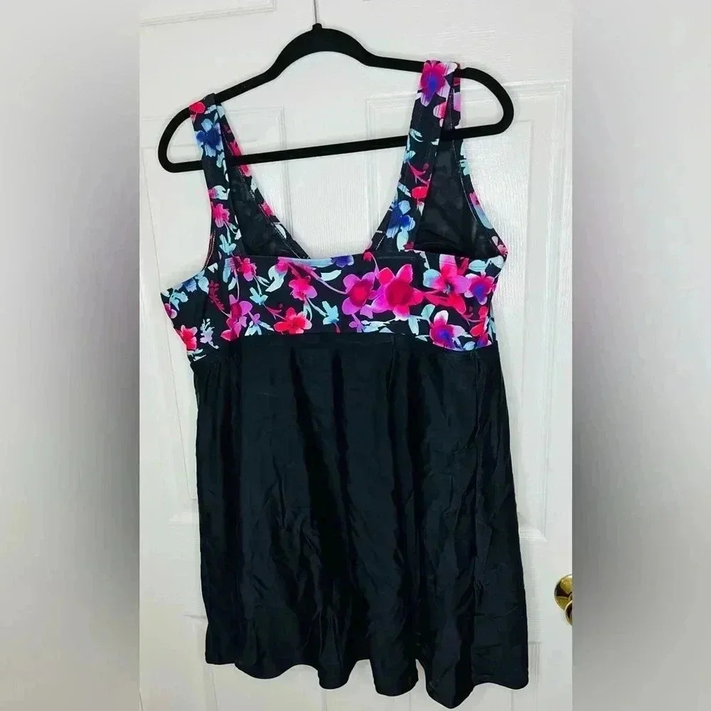 Nwt Swimsuits For All Tie Front V-Neck Swim Dress, Size 18, Red Floral View 3